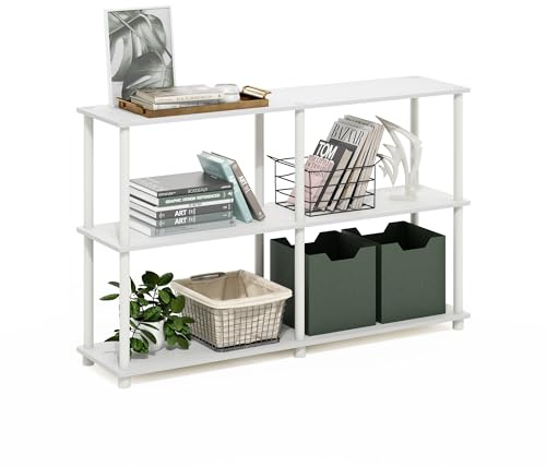 Furinno Turn-N-Tube Storage Shelves, 3-Tier 47.4 Wide Book Shelf, Corner Shelf, Toolless Open Shelves, for Organization and Storage, Living Room, Garage, Home Office, White