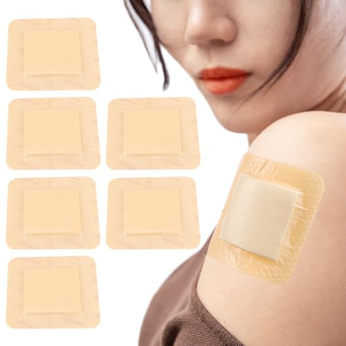 ZJIVQO Silikon-Klebstoffverbände für Druckgeschwüre, chirurgische Wundverband, sanfte Wundpflege, Schaumstoff-Bandagen für Druckgeschwüre, Po, Bettwund, 7,5 cm x 7,5 cm, 6 Stück