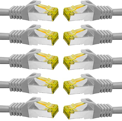 BIGtec LAN Kabel 10 Stück 0,15m Netzwerkkabel CAT7 Ethernet Internet Patchkabel CAT.7 grau Gigabit doppelt geschirmt Netzwerke Router Switch 2 x Stecker RJ45 kompatibel zu CAT.5 CAT.6 CAT.6a CAT.9