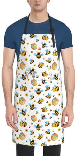YHBLYKXP Schürze mit Cartoon-Bienenmuster, Oxford-Stoff, Malschürze für Erwachsene, zum Kochen, Grillen, Backen, Grillen, Grillen, Grillen,, Schwarz, Einheitsgröße