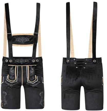 Lederhose Herren Tracht, Trachtenhose Kurz Trachtenlederhosen Für Herren Braun Schwarz mit Träger Trachten Hose Trachtenlederhose Oktoberfest Outfit Elegante Kniebundhosen Lederhosen