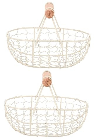 SHOWERORO 2pcs Grey Storage Basket Bread Serving Fruit Egg Collecting Basket Wire Mesh Metal