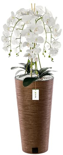 botle Bouquet d'orchidée artificielle en cascade blanc dans un pot marron H 110 cm H 110 cm Décoration de maison et bureau Orchidée artificielle en pot