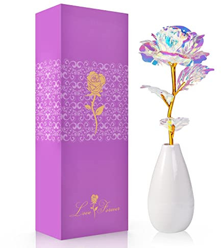 Weihnachten Rose Geschenke für Frauen Mama, Kleine Galaxy Rose Blume mit Vase, Frauen Nikolaus Geschenke für Weihnachten Valentinstag Muttertag