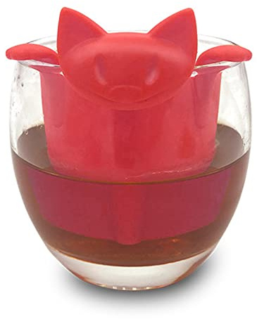 Tea Infuser Set for Loose Leaf, Funny and Cute Silicone Cat Tea Strainer, Cute Animal Silicone Tea Filters, Tea Strainers for Loose Tea Loose Tea Leaf Steeper (Red)