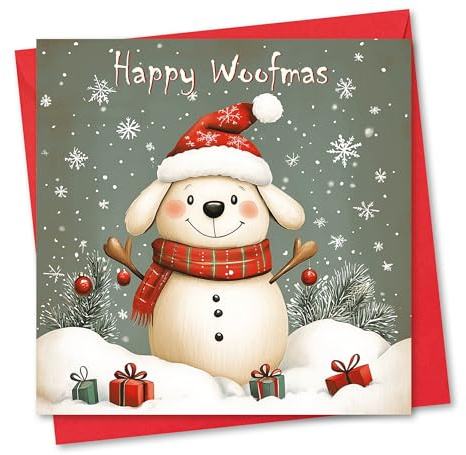 Christmas Card. Snow Dog Design. Blank Inside. 150x150mm card size. Ecofriendly and Made in U.K.