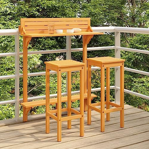 KTHLBRH 3-TLG. Balkon-Bar-Set Massivholz Akazie Terrassenmöbel-Sets Outdoor-Möbel-Sets Balkonmöbel-Sets Gartenmöbel-Sets für Terrasse, Garten, Balkon