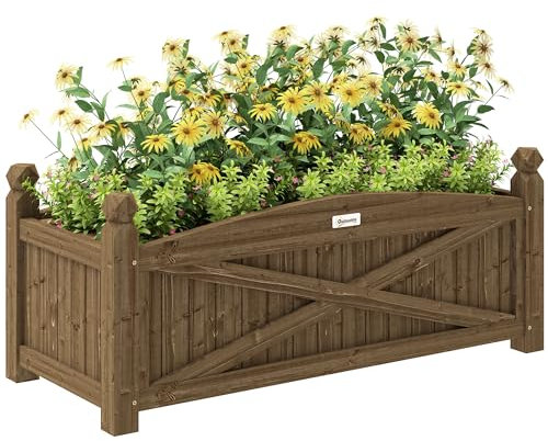 Outsunny Jardinera de Madera Elevada Huerto Urbano Madera para Cultivar Plantas Flores Hierba Jardinera Rectangular para Jardín Balcón Terraza 90x39x37 cm Café Oscuro