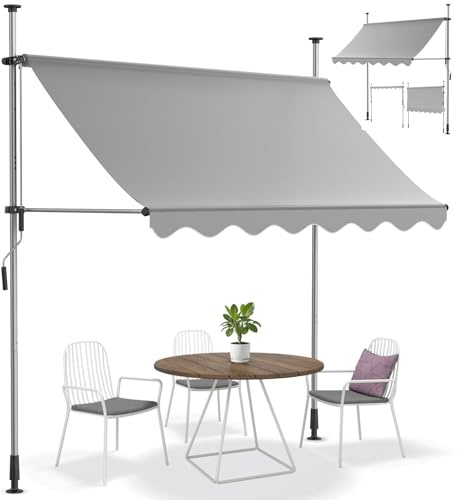Alpstorm Klemmmarkise 200cm Breit Balkonmarkise mit Handkurbel Sonnenschutz ohne Bohren, UV-beständig & wasserdicht, Höhenverstellbare Markise für Balkon, Terrasse, Garten (Hellgrau‌,200x120cm)