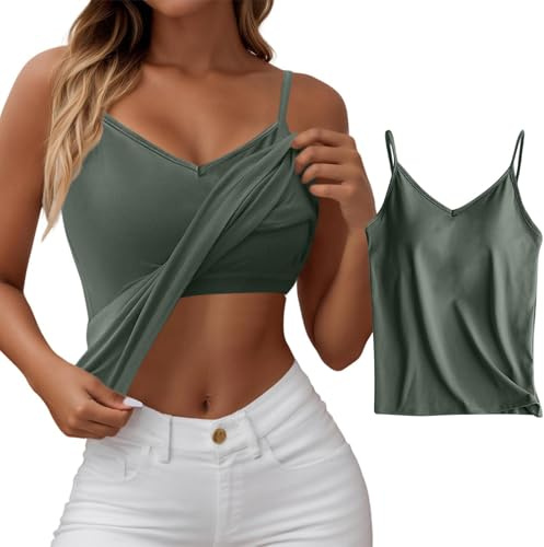 Spaghetti Top Damen Microfaser Unterhemd mit Bügelloser Gepolstert Mädchen Unterwäsche Schmaler Schulter - Elegantes Frauen Weicher Tops Nahtloses Spaghettiträger Verstellbarer Strap Basic Cami 1