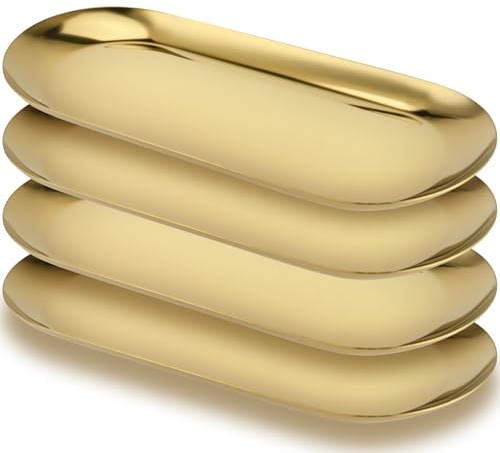 YUENPUN 4 vassoi ovali in acciaio inox dorati, 30 x 12 cm, vassoi in metallo a specchio, vassoio per gioielli, cosmetici, cosmetici, cosmetici, cosmetici, per organizzare piccoli oggetti, bagno