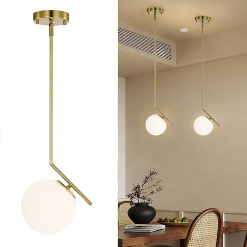 Alighting Pendelleuchte Gold mit Glas-Kugel Ø18 cm – Höhenverstellbare Mid-Century Deckenlampe für Esszimmer, Kücheninsel, Theke