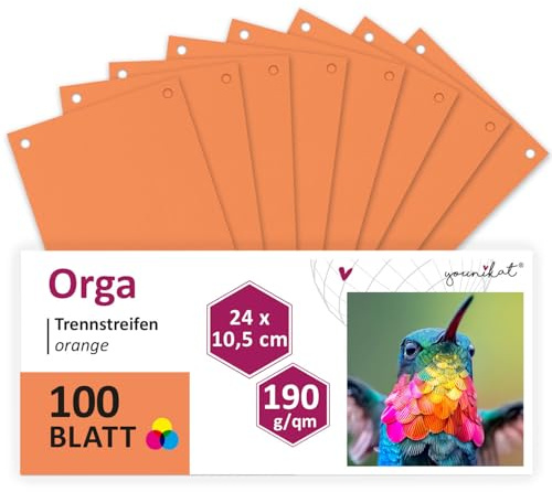 younikat Trennstreifen für Ordner A4 orange 100 Stück I 24x10,5 cm I Trennblätter Sortiersystem schmal I you0066