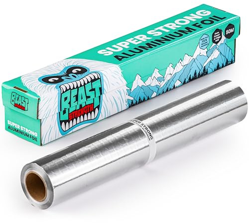 BEAST Super Strong Kitchen Foil, 50 m x 30 cm, 100% Recycled Aluminium | Heavy Duty, Non-Stick, Made from 100% Recycled Aluminium, Ideal for Baking, Roasting, Grilling & Food Storage