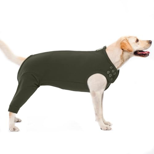 Body für Hunde Nach Op, Leckschutz Body Nach Op Hündin Beinschutz Hunde Hinterbeine Hinterbeinschützer Hund Liegeschwielen Schutz Recovery Suit Hundebody mit Reißverschluss Hinten(Moosgrün, L)