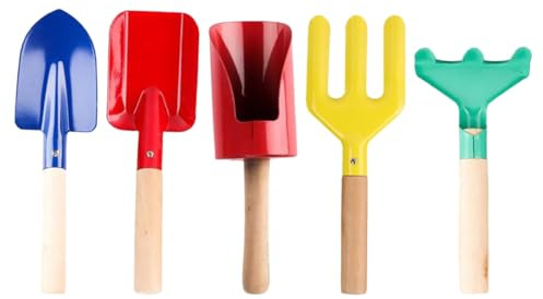 BESTonZON 5 Pièces Set de Outils de Jardinage Ergonomiques avec Poignée Antidérapante Râteaux Truelles et Fourche à Fleurs pour Jardinage et Confortable
