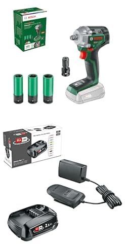 Bosch Akku-Drehschlagschrauber UniversalImpactDrive 18V-350 (max. Drehmoment: 350 Nm; Sechskantadapter; Mutternschlüsselsatz) + Bosch 18V Akku und Ladegerät 2.5Ah (18V Starter Set, POWER FOR ALL)