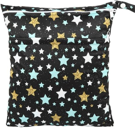 Hixingo Wetbag 30x36cm Windeltasche mit Reißverschluss, Wiederverwendbar Wetbag Kindergarten, wasserdichte Tasche für Kleinkind-Windeln, Reisen, Strand und Pool (Schwarze Sterne,3 Packs)