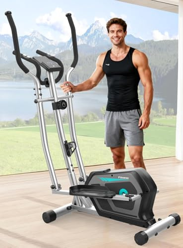Cowmew Elliptical Cross Trainer, Compact Elliptical Machine For Home Use, Magnetic Elliptical Machines Fitness with 16 Levels Resistance, Non-Slip Pedal, LCD Monitor, 130 KG Weight Capacity