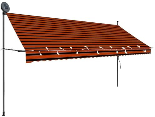 Sonnenmarkise Gelenkarmmarkise,Einziehbare Markise Handbetrieben mit LED 350 cm Orange Braun,Für Outdoor Terrasse Balkon,Einfache Montage Ohne Bohren