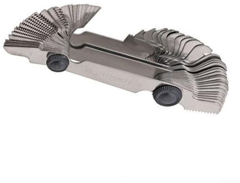 Gdfnmogo Juego de 58 medidores de paso métrico y roscado con cuchillas de 55° y 60° para herramientas de medición, kit de calibre de tornillo de acero inoxidable compatible con estándares británicos