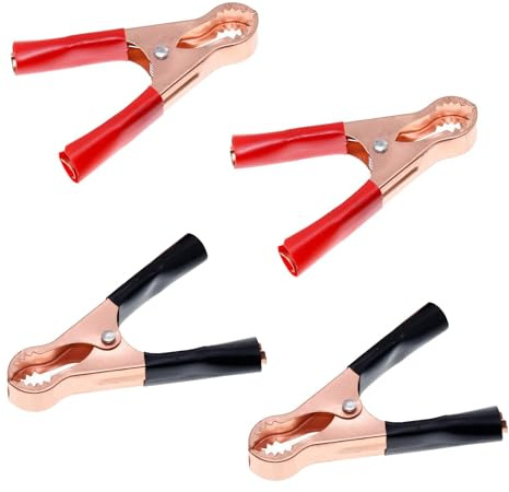 4 Stück Krokodilklemmen, Metal Krokodilklemme, Heavy Duty Batterie Klemmen, Rot Schwarz Krokodilklemmen Klein, Vollisolierte Alligator Clip, Starterkabel Klemmen, für Autobatterien Starthilfekabel