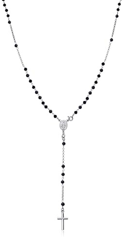 Dada Gioielli - Rosenkranz-Halskette aus 925er Silber mit wundertätiger Madonna Medaille und Kreuz und Medaille der Jungfrau Maria - Halsreif für Damen und Herren (lassisches Kreuz)