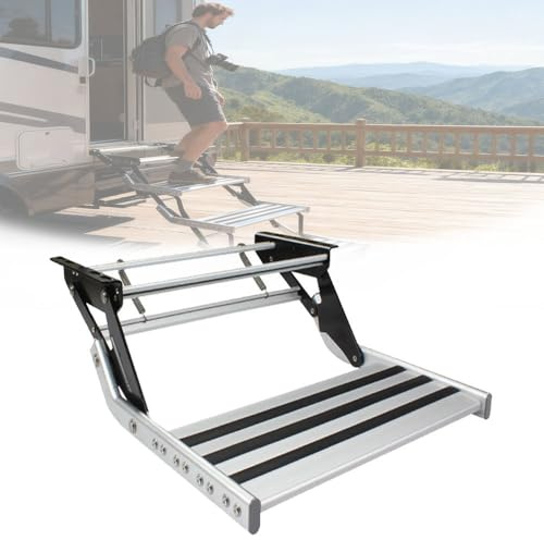Marchepieds électriques rétractables manuels pour camping-car, escalier d'accès pour camping-car, capacité de charge de 200 kg (440 lbs), avec éclairage LED, en tôle d'acier épaisse, pour camping-ca