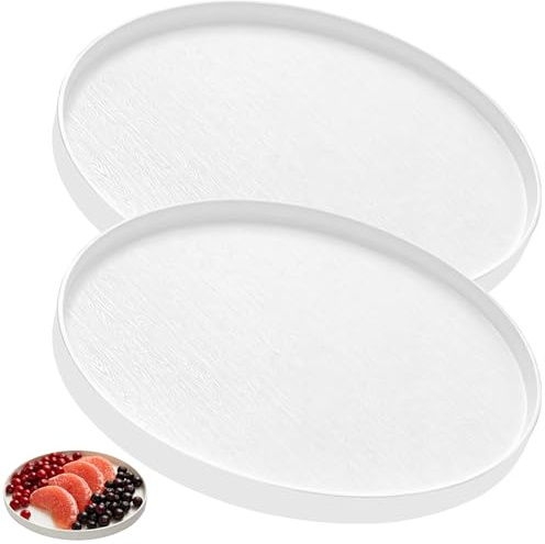 Piuluvor® 2 STK Deko Tablett Rund, 30cm Dekotablett Weiß Dekoteller Rund | Serviertablett Groß mit 4 Anti Rutsch für Partys, Wohnungen, Bars und Restaurants (Weiß)