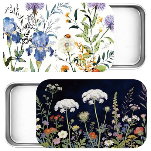 PRESSINART 2 Pezzi di Filo Interdentale con Custodia Portatile e Copero Lungo 2 x 3 x 0.6 Pollici Porta Floss Picks da Viaggio con Motivo Floreale Piccolo e Portatile in Latta Rettangolare per