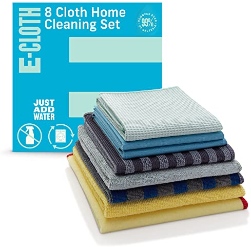 E-Cloth Cleaning Set, Contains Multiple Microfiber Cleaning Cloths for Household Cleaning, Dusting and Polishing Surfaces, Bathroom, Kitchen, Washable and Reusable, 100 Wash Promise, Assorted Colours