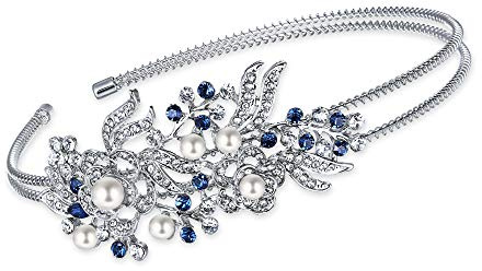 EVER FAITH® österreichischen Kristall künstliche Perle elegant Braut Haarband - blau-Silber-Ton N04447-2