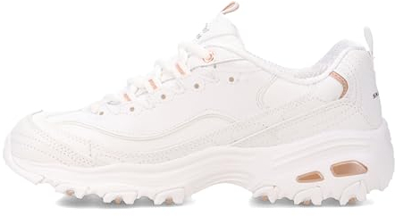 Skechers Damen D'lites Fresh Start Sneaker, White Leather Mesh Silver Trim L, 38 EU