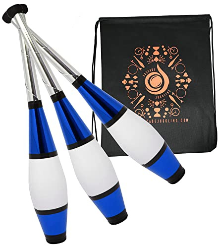 Juggle Dream 3 x Euro Clubs - Blue - Great Beginner to Intermediate Juggling Clubs with Cascade Juggling Bag