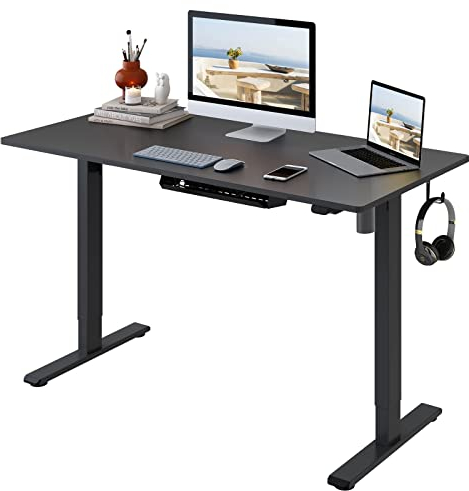 FLEXISPOT ONE PIECE Electric Standing Desk Height Adjustable Sit Stand Up Desk for Home Office with Memory Smart Pannel (100 * 60cm Black Frame+ Black Desktop)