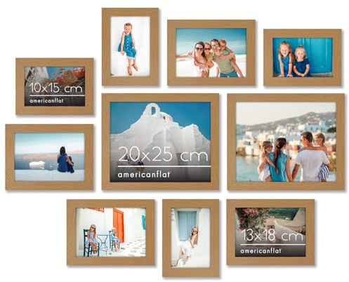 Americanflat Set de 10 Marcos de Fotos Collage - Portafotos Multiple con 2 de 20x25 cm, 4 de 13x18 cm y 4 de 10x15 cm - Marcos de Pared en MDF Roble Oscuro para Hogar, Oficina y Galería