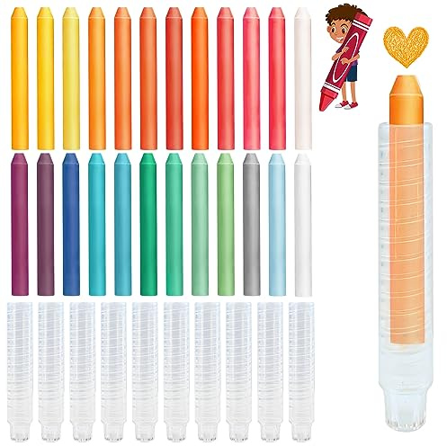 Sinofort Tizas sin Polvo, 24 Piezas Tizas Gordas de Colores con 10 Portatizas Retráctil, Para Lavable no Tóxica Para Escuelas, Oficina y Hogar