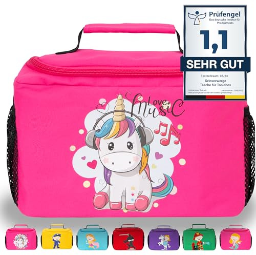 GRINSEZWERGE Tasche für die Toniebox in 12 niedlichen Motiven | Aufbewahrung für Tonies, Edurino Figuren & Zubehör | Kinder Musikbox Starterset | Toniebox 2 Transport Aufbewahrungstasche