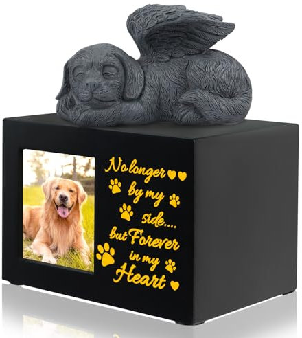 Urnas para cenizas para mascotas, urnas grandes de madera para mascotas para cenizas de perro o gato con ángel de perro, caja de memoria conmemorativa con marco de fotos, regalo de recuerdo de