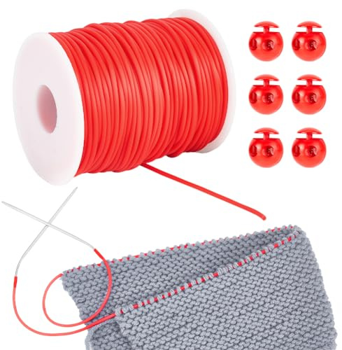 NBEADS 55 metro di Cordoncino per Mantenere I Punti, Cordone Da Barbiere per Maglieria con Tubo In Gomma Cavo Da 2 mm con Fermacavi In Plastica per La Creazione di Gioielli, Rosso