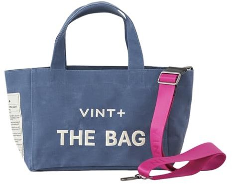 VINT+ Canvas Bag Damen Handtasche – Moderne Schultertasche mit wählbarem Tragegurt – Casual Shopper Tasche ideal für Arbeit, Uni, Schule & Reise | Wasserabweisend, 100% Baumwolle | Small, Blau