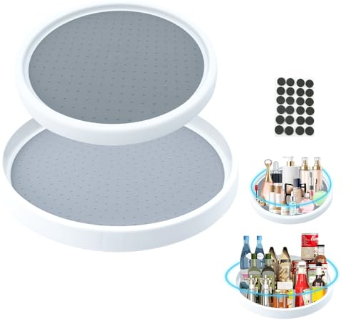 Zequech Organizador de cocina giratorio de 2 piezas (grande y pequeño), plato giratorio de 360°, estante para especias, plato giratorio de plástico para especias, aceites, botellas y cosméticos, base