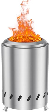 Tisch-Feuerstelle 24,0 x 18,0 cm, rauchfreie Camping-Feuerstelle für Outdoor & Terrasse mit Reisetasche, befeuert mit Pellets oder Holz, sicher brennende Tisch-Feuerstelle, Silber