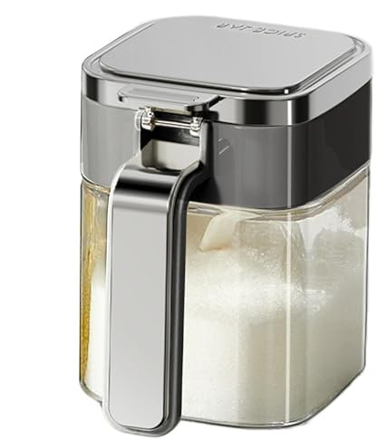 Caja de condimentos de cristal, azucarero con tapa, recipiente hermético para pimienta, 11,4 x 7,8 x 11 cm, elegante y práctico/fácil de limpiar para cocineros caseros, barbacoas y restaurantes