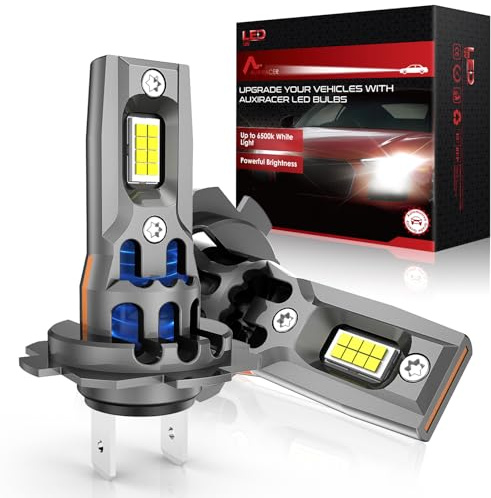 AUXIRACER H7 LED Ampoules améliorées, 1:1 Mini Design 6500K Cool White Light, 26000LM 500% Ultra Bright, 60000+ Heures de durée de Vie, Pas d'adaptateur nécessaire, Lot de 2