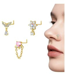 MODRSA steel Nasenpiercing-Set Nose-Piercing Nose-Ring: 20G(0.8mm) Stainless Steel Piercing Nase with Cubic Zirconia