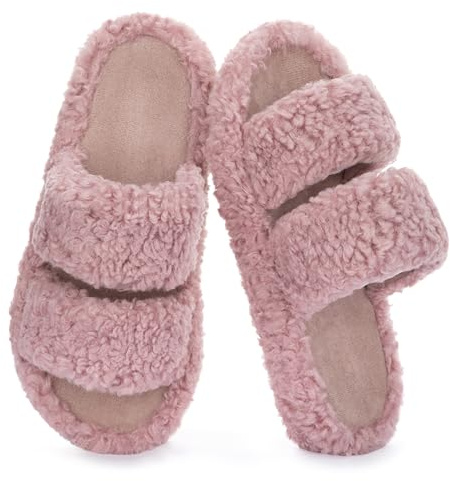RockDove Pantuflas Mujer Pluffie con Soporte de Arco y Espuma Viscoelástica, Zapatillas Abiertas de Pelo Sintético para Interior y Exterior, Comodidad Lista para Regalar, 36/37 EU, Rosa empolvado