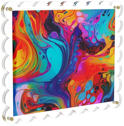 8.5X11 Acrylic Picture Frame for Wall, Frameless Clear Photo Frame with Scalloped Edge, No Drill Floating Frame for Diploma Certificate Degree Document & Poster/Painting/Artworks Display (1 Pack, Scalloped edge)