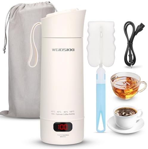 WGIDSKKI 400 ML Elektrischer Reisewasserkocher Klein,220V 300W Schnellkoch-Teekanne-Heizbecher mit Temperatureinstellung, mit Bürsten und Taschen, Reise Wasserkocher für Kaffee Teezubereitung