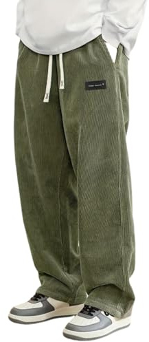 Pantalon Velours Côtelé Homme Baggy Taille Elastique Pantalons Cargo avec Poches Décontracté Tricoté Pantalon de Travail Jambes Larges Ample Y2K Pantalons Jogging Sport